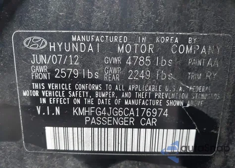 2012 Hyundai Azera z USA, uszkodzony, nr VIN KMHFG4JG6CA176974